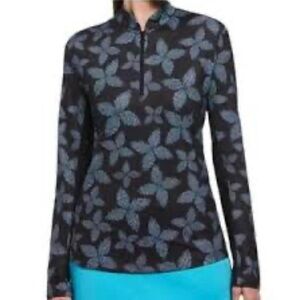 New Ben Hogan L Women Floral Print Long Sleeve 1/4 Zip Blade Collar Golf Polo